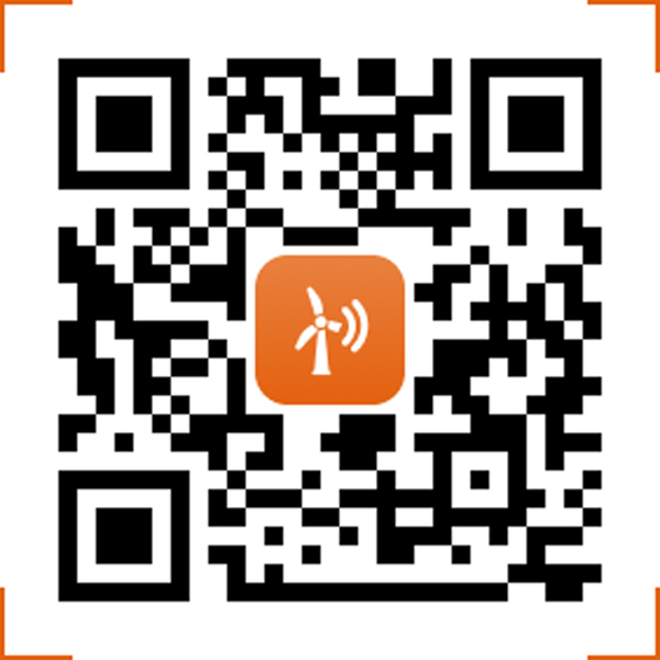 Een QR-code met een oranje windturbine-icoon in het midden, op een witte achtergrond.